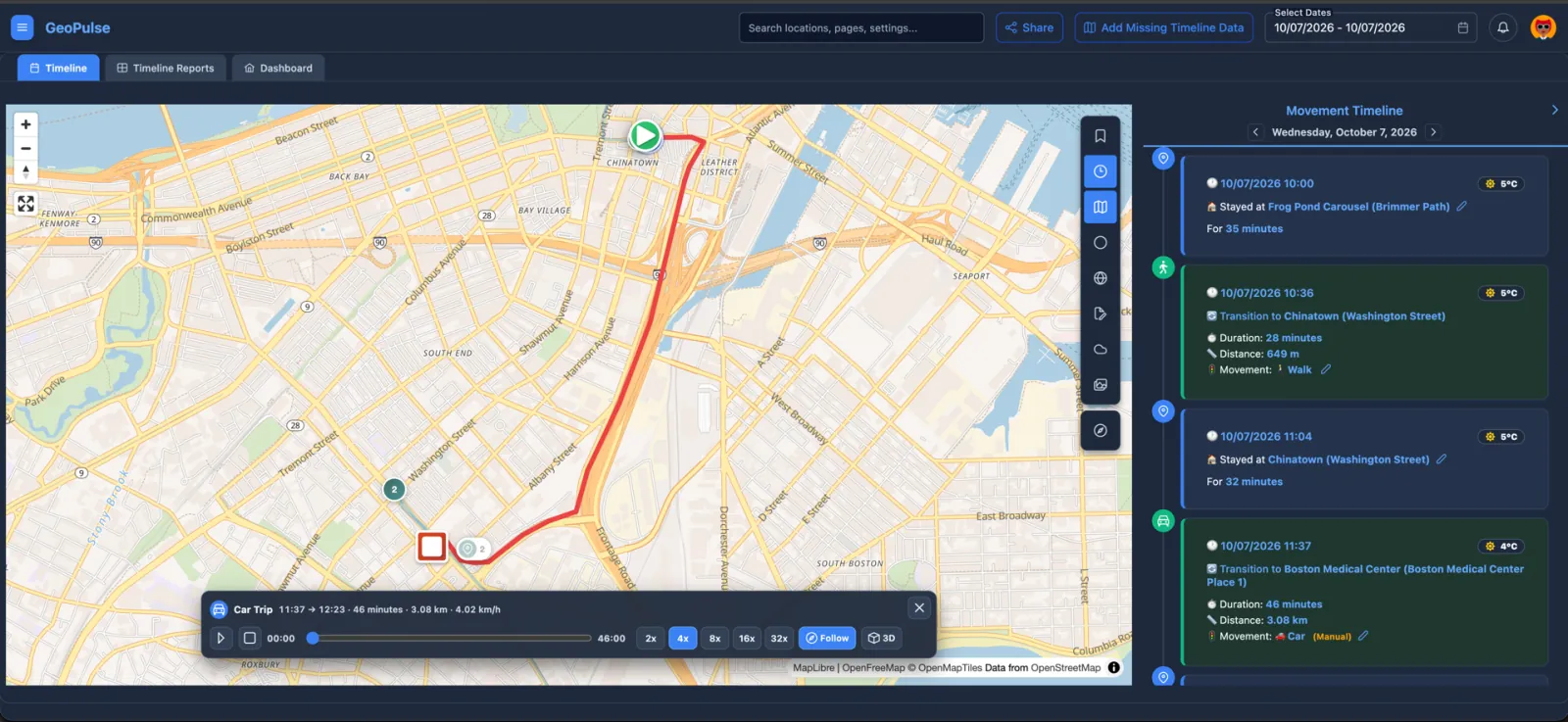 GeoPulse Timeline screenshot