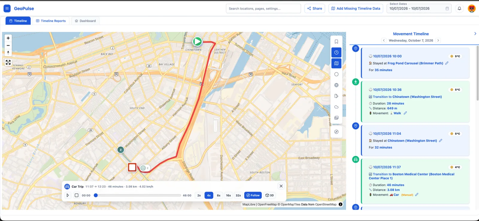 GeoPulse Timeline screenshot